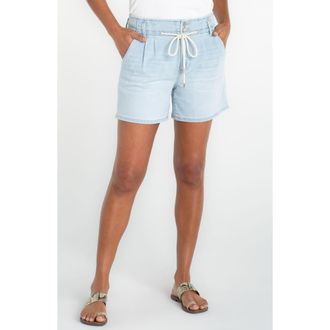 Liverpool L.A. Pleat Front Denim Drawstring Shorts in Carthay at Nordstrom, Size 14