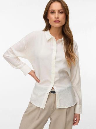 Vero Moda Hemdbluse VERO MODA VMKAJA LS SHIRT WVN, Damen, Gr. XL, snow wei&szlig;, Obermaterial: 83% Viskose, 17% Nylon, unifarben, regular fit, Blusen Hemdbluse, mit
