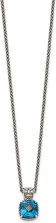 Diamond2Deal Sterling Silver with 14K Accent Cushion London Blue Topaz Pendant Necklace