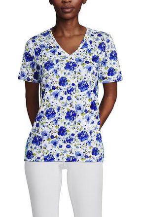 Lands End Relaxed Supima Cotton T-Shirt in Clear Blue Painted Blooms at Nordstrom, Size X-Large P
