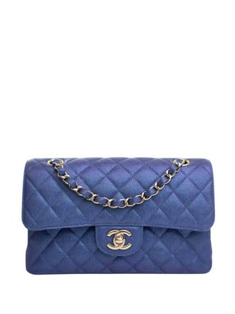 Chanel 2019 kleine Classic Caviar Double Flap iriserend schoudertas - Blauw