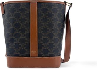 Celine Triomphe Bucket Embossed Suede Black Canvas Handbag (Pre-Owned)
