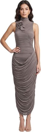 Magda Butrym Grey Solid Turtle Neck Midi Dress