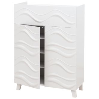 Hhg C&oacute;moda Hhg-352, Aparador Armario, Dise&ntilde;o Ondulado 3d Puertas Push-to-open 107x76x36cm, Blanco