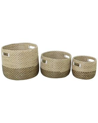 CosmoLiving by Cosmopolitan Cosmoliving By Cosmopolitan Set Of 3 Brown Seagrass Handmade Two Toned Storage Basket With Handles