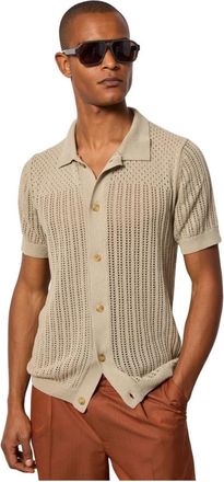 L.B.M. 1911 Beige Geperforeerd Gebreid Polo Shirt - Heren - Vesten - Beige - XL - Katoen - Truien & Vesten