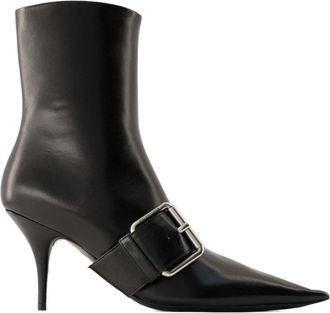 Balenciaga Zwart/Zilver Leren Enkellaarzen - Dames - Laarzen met Hak - Zwart - 35 EU - Leer - Schoenen