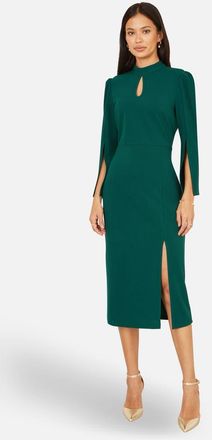 Yumi Mock Neck Keyhole Tailored Midi Dress in Green at Nordstrom, Size 12