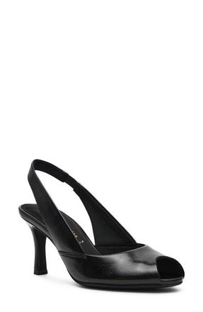 Anne Klein Jovi Slingback Peep Toe Pump in Black Crinkle at Nordstrom, Size 7.5