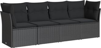 vidaXL Juego De Sof&aacute;s Jard&iacute;n 4 Pzas Con Cojines Rat&aacute;n Sint&eacute;tico Negro Vidaxl