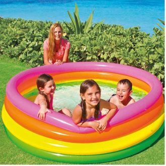 Trade Shop Trade Shop - Piscina Gonfiabile Per Bambini Arcobaleno A 4 Anelli Colorati 168 X 46 Cm