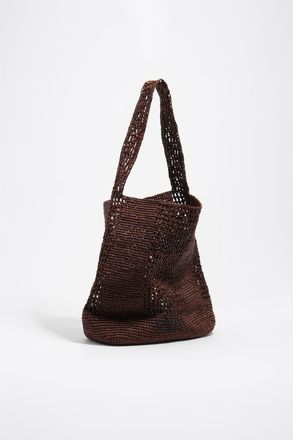 Bimba & Lola Raffia Woven Shoulder Bag in Nut at Nordstrom