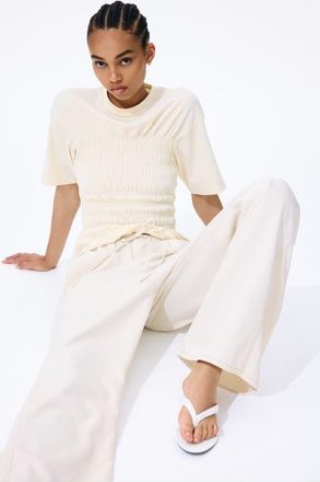 H&M Denim Drawstring Pants in Light Beige at Nordstrom, Size X-Small