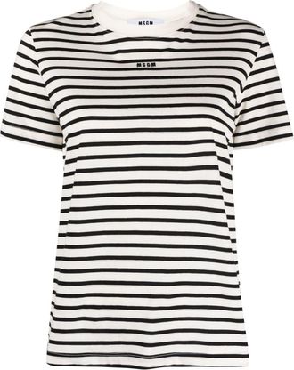 Msgm logo-embroidered striped T-shirt - women - Cotton - M - Black