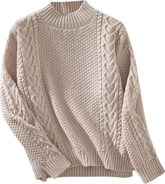 Generic Warm Wool Jumpers for Women UK Long Sleeve Jumper Tops Winter Knitted Sweaters Classic Plain Pullover Chunky CABE Knitwear Soft Shirt Elegant Sweatshi
