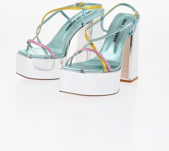 Haus Of Honey Metallic Leather Ankle Strap Sandals with Heel 14cm size 39