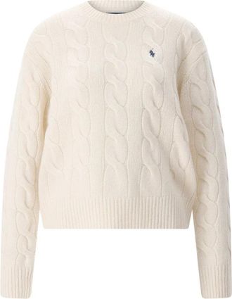 Polo Ralph Lauren Truien & Vesten, Dames, Beige, M, Wol, Ronde hals gebreid