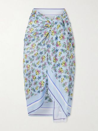 Dolce & Gabbana Copricostume In Voile Di Cotone Floreale Sfrangiato - Blu