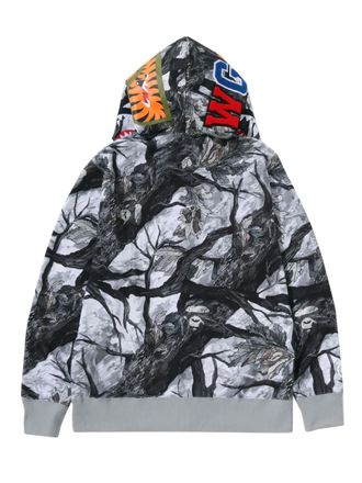 A Bathing Ape Tree Edge Camo Shark zip-up hoodie - Black