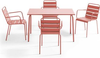 Oviala Mesa de jard&iacute;n y 4 sillas de metal arcilla