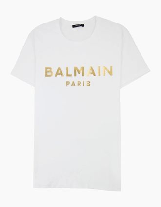 Balmain Mens Balmain Metallic Logo Tshirt White Gad - Size: 36