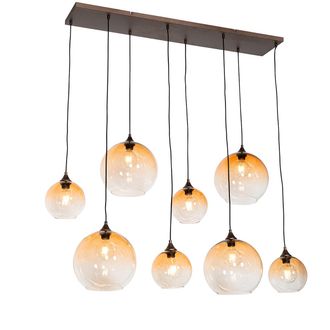 QAZQA Qazqa Art D&eacute;co L&aacute;mpara Colgante Inteligente Bronce Oscuro Con Cristal &Aacute;mbar 8 Luces Incl. 8 Wifi G95 - Sandra Vidrio /acero Esfera /rectangular Adecua