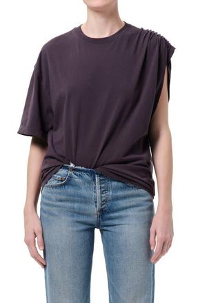 A Gold E Roma Ruched Sleeve Organic Cotton T-Shirt in Charcoal Purple at Nordstrom, Size X-Small