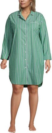 Lands End Cotton Poplin Long Sleeve Sleepshirt Nightgown in Vibrant Clover Multi Stripe at Nordstrom, Size X-Small P
