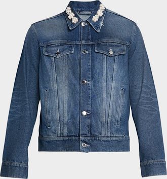 Simone Rocha Mens Pearly-Collar Denim Trucker Jacket