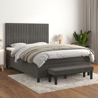 vidaXL Cama Box Spring Con Colch&oacute;n Terciopelo Gris Oscuro 140x200 Cm Vidaxl