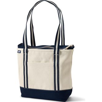 Lands End Open Top Long Handle Canvas Tote Bag in Natural/navy Stripe at Nordstrom, Size Medium