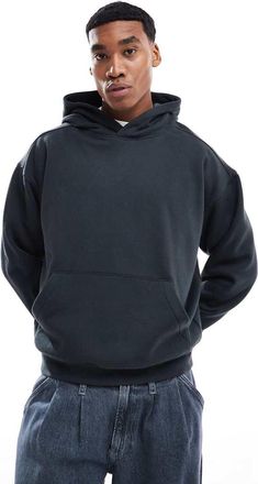 Cotton On box fit hoodie in washed black-Brown