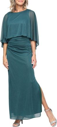 S.L. Fashions Long Column Dress with Cold Shoulder Capelet in Pine at Nordstrom, Size 18