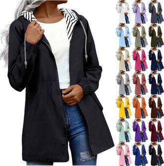Generic Light Rain Jacket Women Lightweight Waterproof Jacket Womens Drawstring Hooded Raincoat Women Outdoor Plus Size Trench Coats Windbreak Ladies Rain Coa