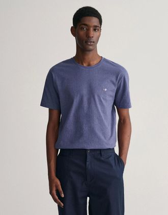 GANT Mens GANT Mens Regular Fit Short Sleeve Shield Logo T-Shirt - 902 Dark Jeansblue Melange - Navy - Size: 44