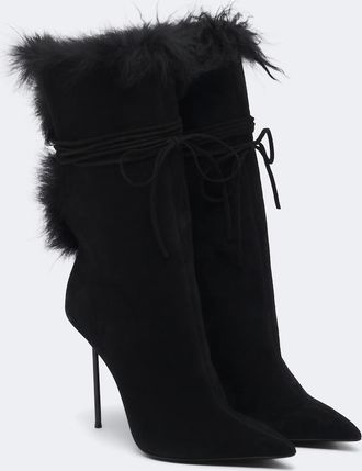 PARIS TEXAS Lidia shearling-trimmed suede ankle boots