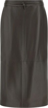 Alberta Ferretti Leren Midi Rok - Dames - Leren & Su&egrave;de rokken - Bruin - L - Leer - Rokken