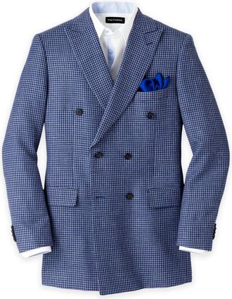Paul Fredrick Wool Blend Houndstooth Double Breasted Peak Lapel Sport Coat