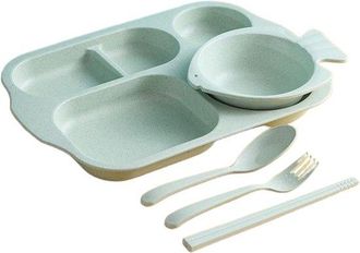 OEM Juego De 5 Piezas - Vajilla - Platos De Pl&aacute;stico Irrompibles Con Compartimentos - Apto Para Ni&ntilde;os Y Adultos - Verde