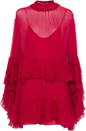Chlo&eacute; Mini-jurk met Ruches - Dames - Feestkleedjes - Rood - S - Kleedjes