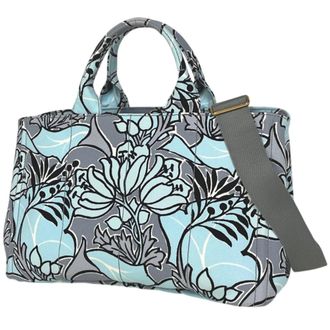 Prada Canapa Light Blue Canvas Shoulder Bag Tote Bag (Pre-Owned)