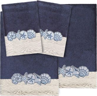 Linum Home Textiles 100% Turkish Cotton Shell Row 4Pc Embellished Towel Set