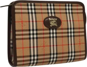 Burberry Pre-owned Canvas Pouch - Dames - Vintage Clutch - Beige - ONE Size - Vintage