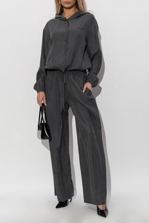 Alexander Wang Silk Blouse With Logo, Womens, Grey