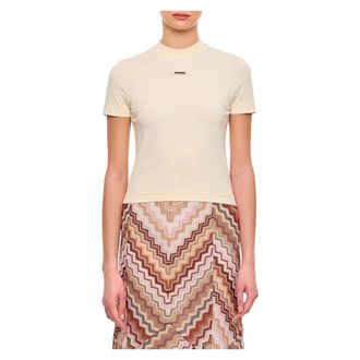 Jacquemus T-Shirts, female, Beige, Size: XS The Gros Grain T-shirt