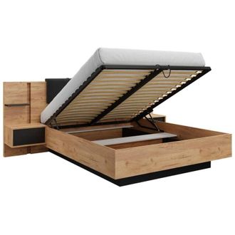 Vente-Unique Vente-unique - Letto con contenitore con comodini - con led - 160 x 200 cm - Naturale e Antracite - elynia