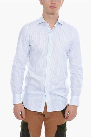 Finamore Striped Cotton Shirt with Spread Collar size 38