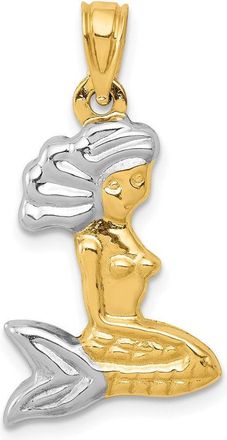 Diamond2Deal 14k Yellow Gold with White Rhodium 3-D Mermaid Pendant