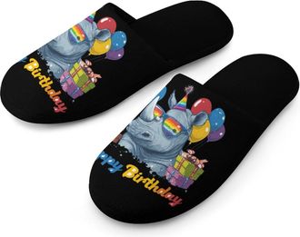 Generic Rhino Birthday Mens Slippers Warm Non-Slip Houes Shose Spa Slipper for Home Bedroom