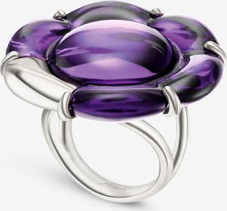 Baccarat Sterling Silver, Purple Crystal Flower Statement Ring 2803657